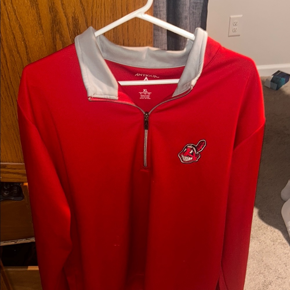 Antigua Red and Gray Quarter-Zip Pullover